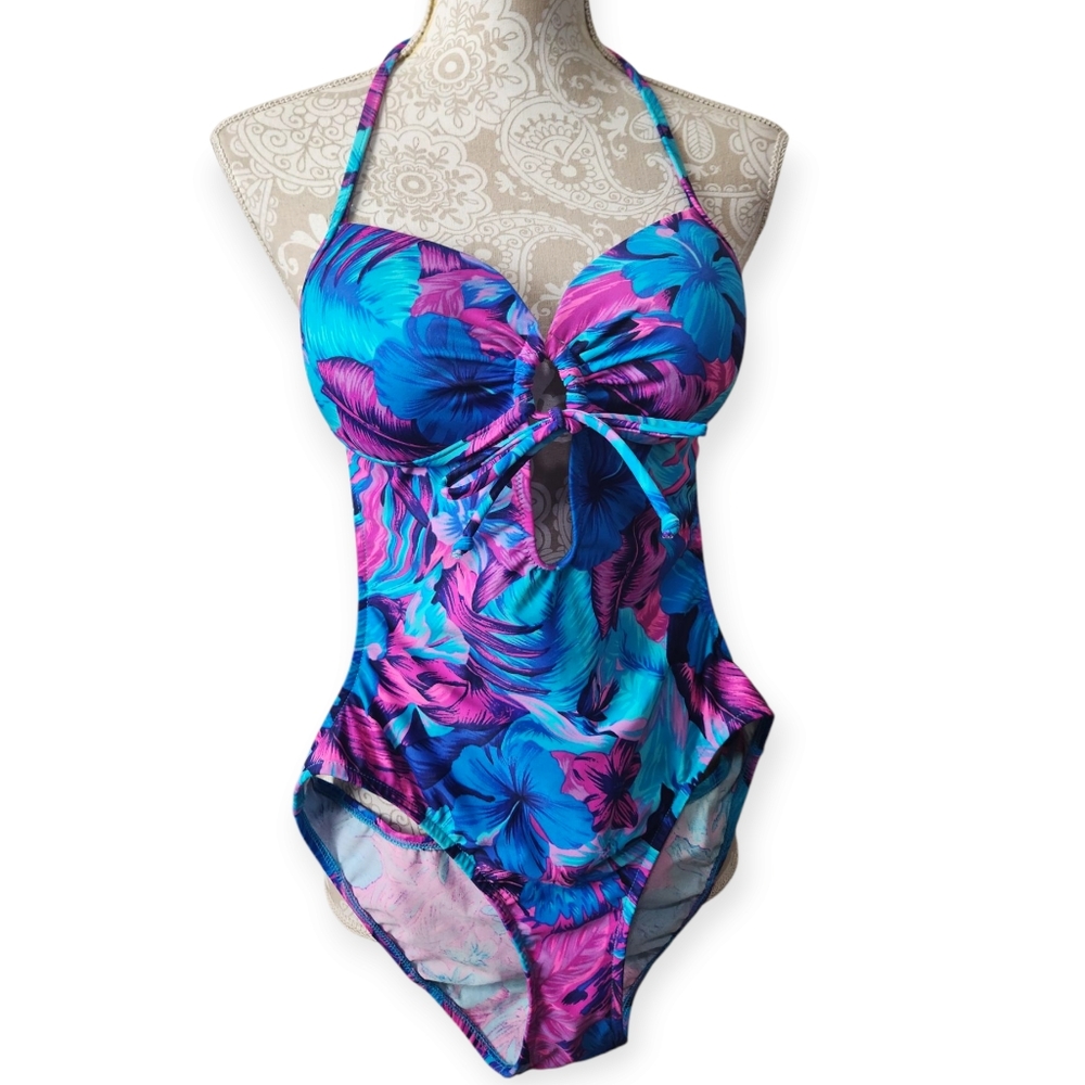 VENUS Blue & Purple Floral One-Piece Swimsuit
